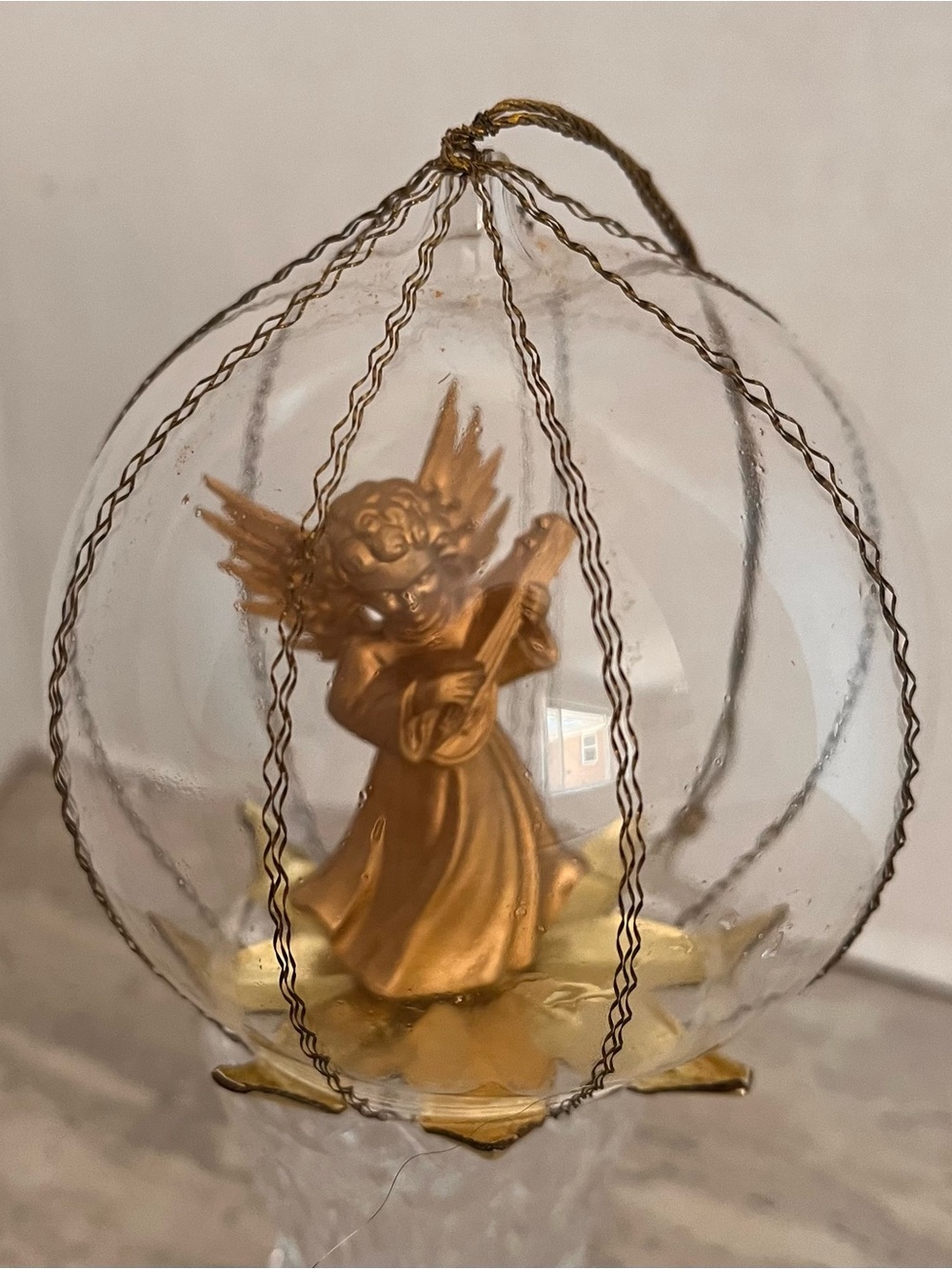 Vintage Angel Playing Instrument Diorama Blown Glass Christmas Ornament Germany